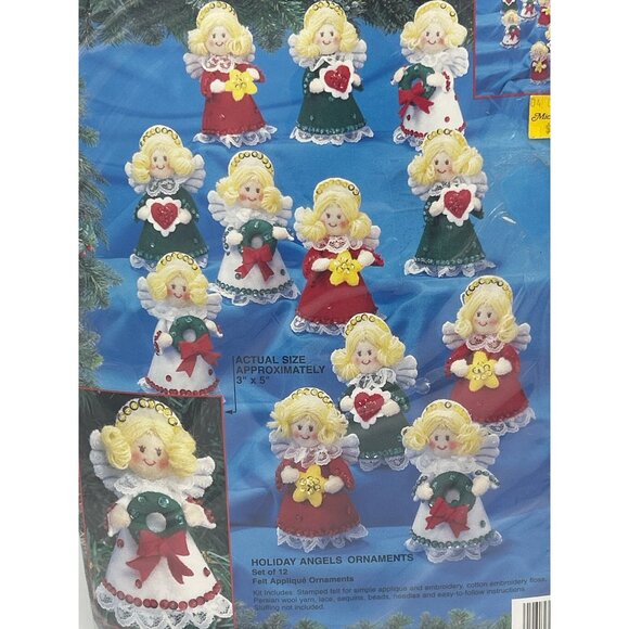 Bucilla Felt Applique Christmas Ornaments Holiday Angels 12 piece set #83205 NEW - Picture 2 of 4